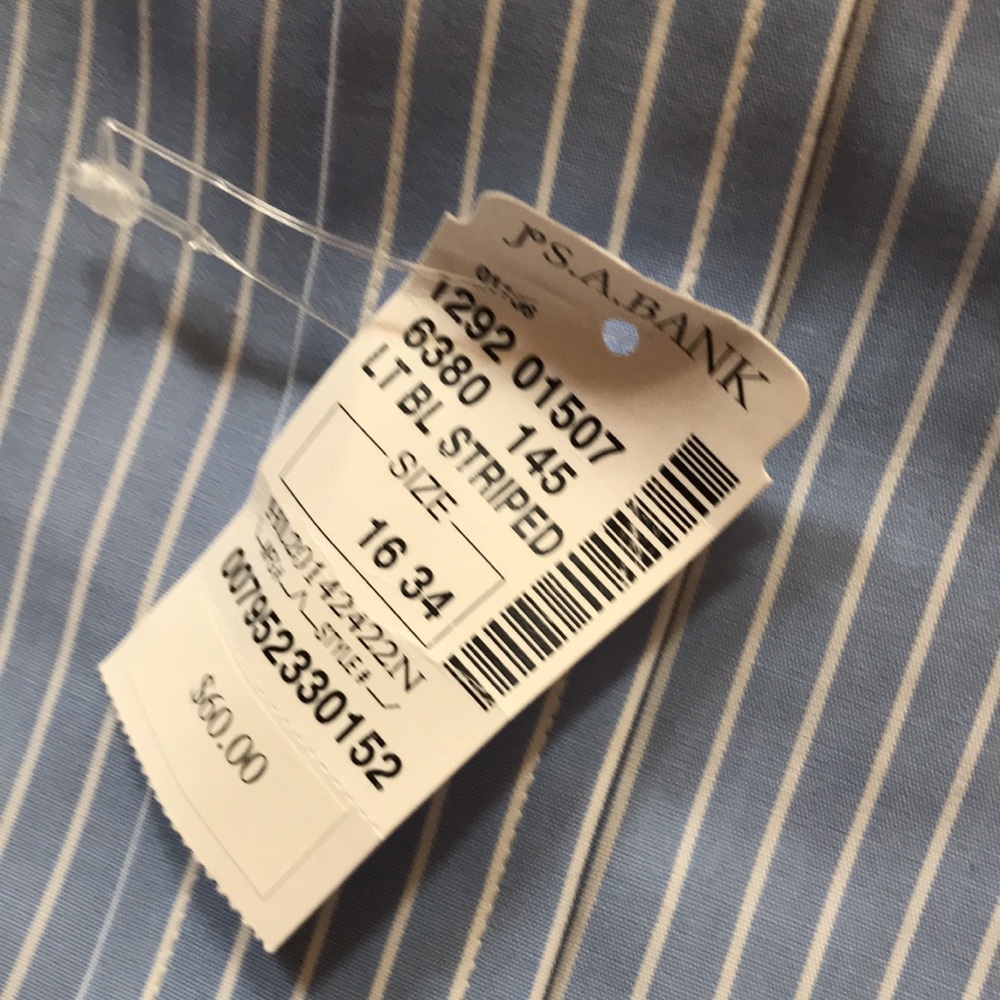 Jos A Bank Dress Shirt 16-34 NWT blue stripe Tailored Fit Travelers Collection - Picture 3 of 3